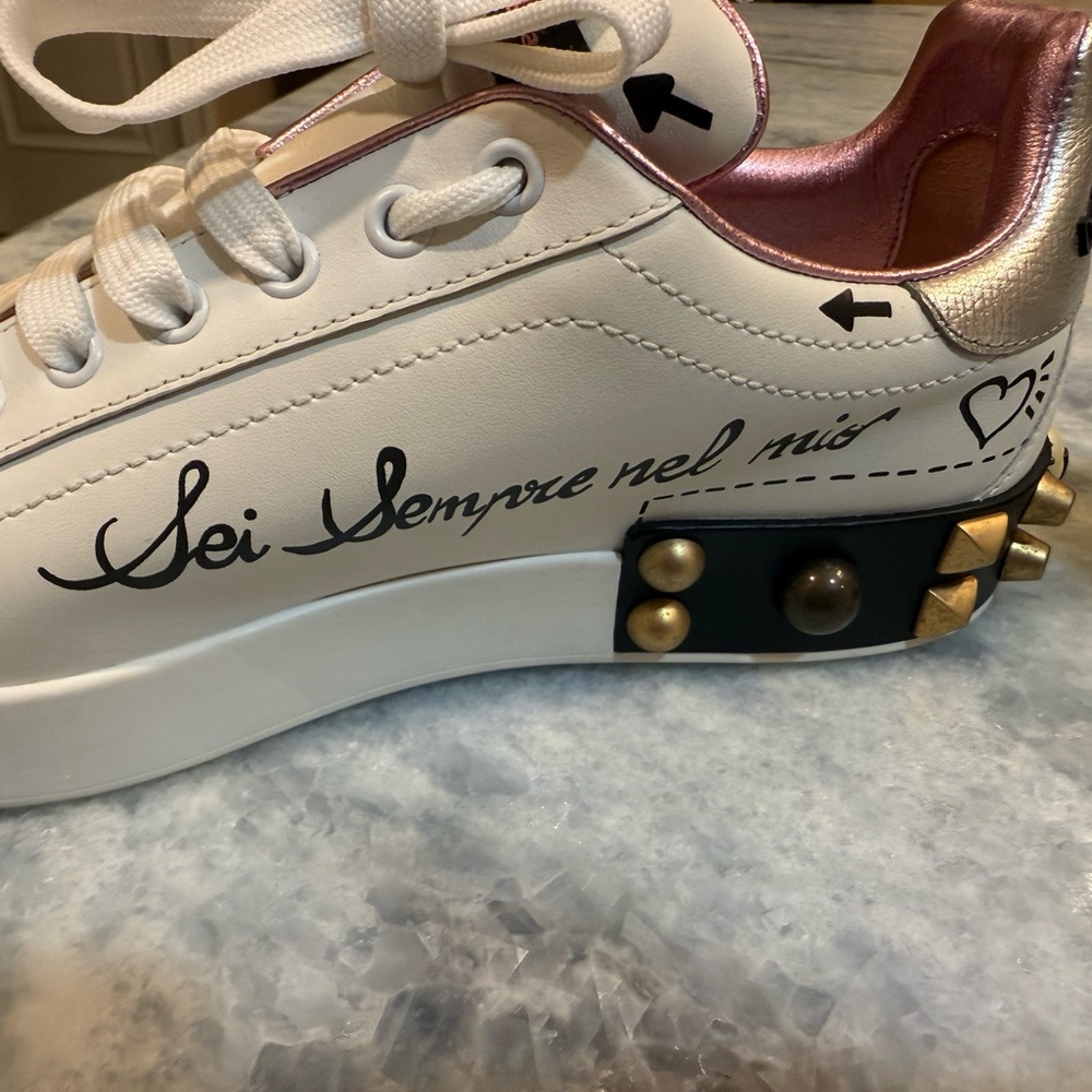 Dolce & Gabbana White size 41.5 Sneakers with Black and Pink Details - Picture 11 of 16
